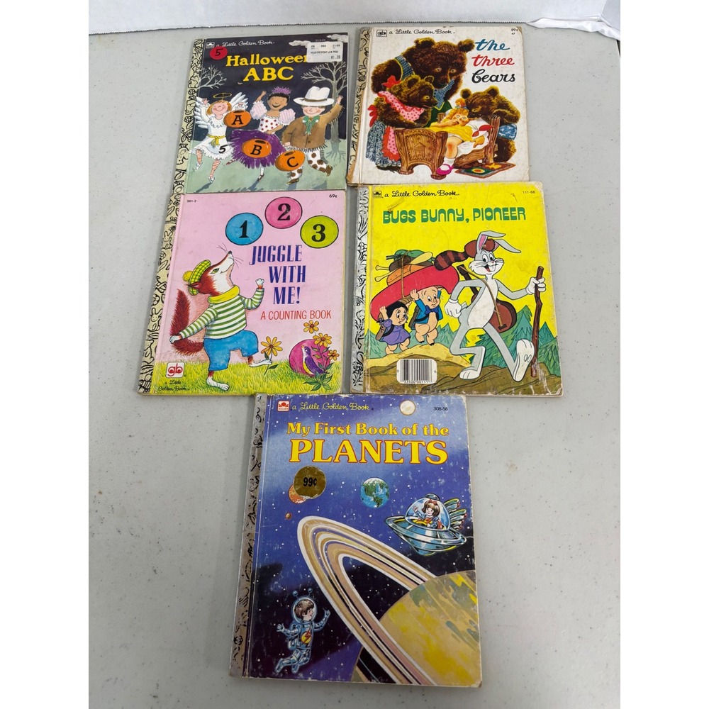 Vintage Little Golden Books Lot of 5‎ Halloween Bugs Bunny Planets Three Bears